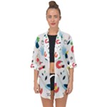 Vector Set Isolates With Cute Birds Scandinavian Style Open Front Chiffon Kimono