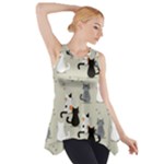 Cute Cat Seamless Pattern Side Drop Tank Tunic