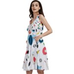 Vector Set Isolates With Cute Birds Scandinavian Style Sleeveless V-Neck Skater Dress with Pockets