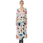 Vector Set Isolates With Cute Birds Scandinavian Style Button Up Boho Maxi Dress