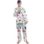 Vector Set Isolates With Cute Birds Scandinavian Style Men s Long Sleeve Satin Pajamas Set
