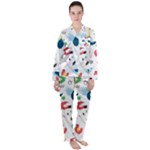 Vector Set Isolates With Cute Birds Scandinavian Style Women s Long Sleeve Satin Pajamas Set	