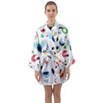 Vector Set Isolates With Cute Birds Scandinavian Style Long Sleeve Satin Kimono