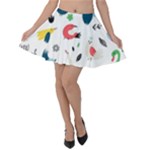 Vector Set Isolates With Cute Birds Scandinavian Style Velvet Skater Skirt