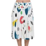 Vector Set Isolates With Cute Birds Scandinavian Style Velvet Flared Midi Skirt