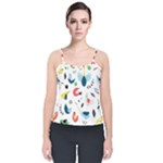 Vector Set Isolates With Cute Birds Scandinavian Style Velvet Spaghetti Strap Top