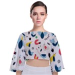 Vector Set Isolates With Cute Birds Scandinavian Style Tie Back Butterfly Sleeve Chiffon Top