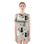 Cute Cat Seamless Pattern Shoulder Cutout One Piece Dress
