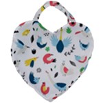 Vector Set Isolates With Cute Birds Scandinavian Style Giant Heart Shaped Tote
