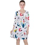 Vector Set Isolates With Cute Birds Scandinavian Style Quarter Sleeve Ruffle Waist Dress