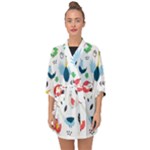 Vector Set Isolates With Cute Birds Scandinavian Style Half Sleeve Chiffon Kimono
