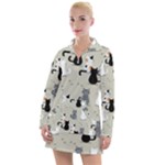 Cute Cat Seamless Pattern Women s Long Sleeve Casual Dress