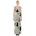 Cute Cat Seamless Pattern Thigh Split Maxi Dress