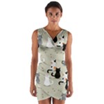 Cute Cat Seamless Pattern Wrap Front Bodycon Dress