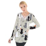 Cute Cat Seamless Pattern Tie Up T-Shirt
