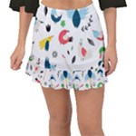 Vector Set Isolates With Cute Birds Scandinavian Style Fishtail Mini Chiffon Skirt