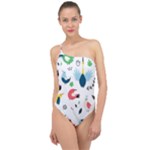 Vector Set Isolates With Cute Birds Scandinavian Style Classic One Shoulder Swimsuit