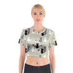 Cute Cat Seamless Pattern Cotton Crop Top
