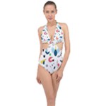 Vector Set Isolates With Cute Birds Scandinavian Style Halter Front Plunge Swimsuit