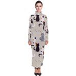 Cute Cat Seamless Pattern Turtleneck Maxi Dress