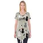 Cute Cat Seamless Pattern Short Sleeve Tunic 