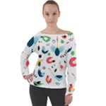 Vector Set Isolates With Cute Birds Scandinavian Style Off Shoulder Long Sleeve Velour Top