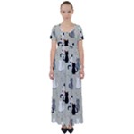 Cute Cat Seamless Pattern High Waist Short Sleeve Maxi Dress