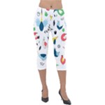 Vector Set Isolates With Cute Birds Scandinavian Style Lightweight Velour Capri Leggings 