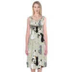 Cute Cat Seamless Pattern Midi Sleeveless Dress