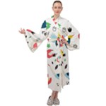 Vector Set Isolates With Cute Birds Scandinavian Style Maxi Velvet Kimono