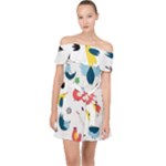 Vector Set Isolates With Cute Birds Scandinavian Style Off Shoulder Chiffon Dress