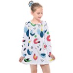 Vector Set Isolates With Cute Birds Scandinavian Style Kids  Long Sleeve Dress