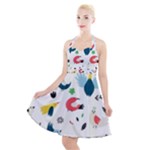 Vector Set Isolates With Cute Birds Scandinavian Style Halter Party Swing Dress 