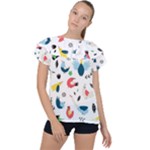 Vector Set Isolates With Cute Birds Scandinavian Style Ruffle Collar Chiffon Blouse