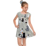 Cute Cat Seamless Pattern Kids  Cap Sleeve Dress