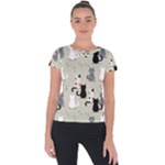 Cute Cat Seamless Pattern Short Sleeve Sports Top 