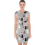 Cute Cat Seamless Pattern Capsleeve Drawstring Dress 