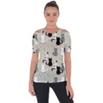 Cute Cat Seamless Pattern Shoulder Cut Out Short Sleeve Top