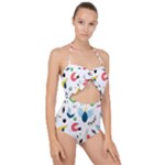 Vector Set Isolates With Cute Birds Scandinavian Style Scallop Top Cut Out Swimsuit