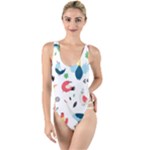 Vector Set Isolates With Cute Birds Scandinavian Style High Leg Strappy Swimsuit