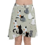 Cute Cat Seamless Pattern Chiffon Wrap Front Skirt
