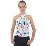 Vector Set Isolates With Cute Birds Scandinavian Style Cross Neck Velour Top