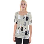 Cute Cat Seamless Pattern Wide Neckline T-Shirt