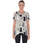 Cute Cat Seamless Pattern Cut Out Side Drop T-Shirt