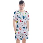 Vector Set Isolates With Cute Birds Scandinavian Style Men s Mesh T-Shirt and Shorts Set