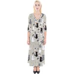 Cute Cat Seamless Pattern Quarter Sleeve Wrap Maxi Dress