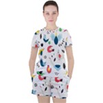 Vector Set Isolates With Cute Birds Scandinavian Style Women s T-Shirt and Shorts Set