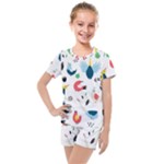 Vector Set Isolates With Cute Birds Scandinavian Style Kids  Mesh T-Shirt and Shorts Set