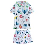 Vector Set Isolates With Cute Birds Scandinavian Style Kids  Swim T-Shirt and Shorts Set