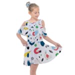 Vector Set Isolates With Cute Birds Scandinavian Style Kids  Shoulder Cutout Chiffon Dress